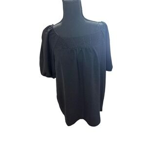 Runway Ready Black Crochet Lace Yoke‎ Puff Sleeve Blouse Top 30184 Large NEW